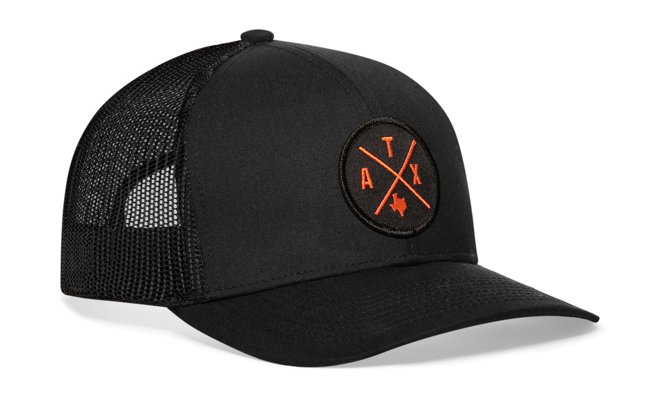 Austin Trucker Hat  |  Orange ATX X  |  Black Snapback