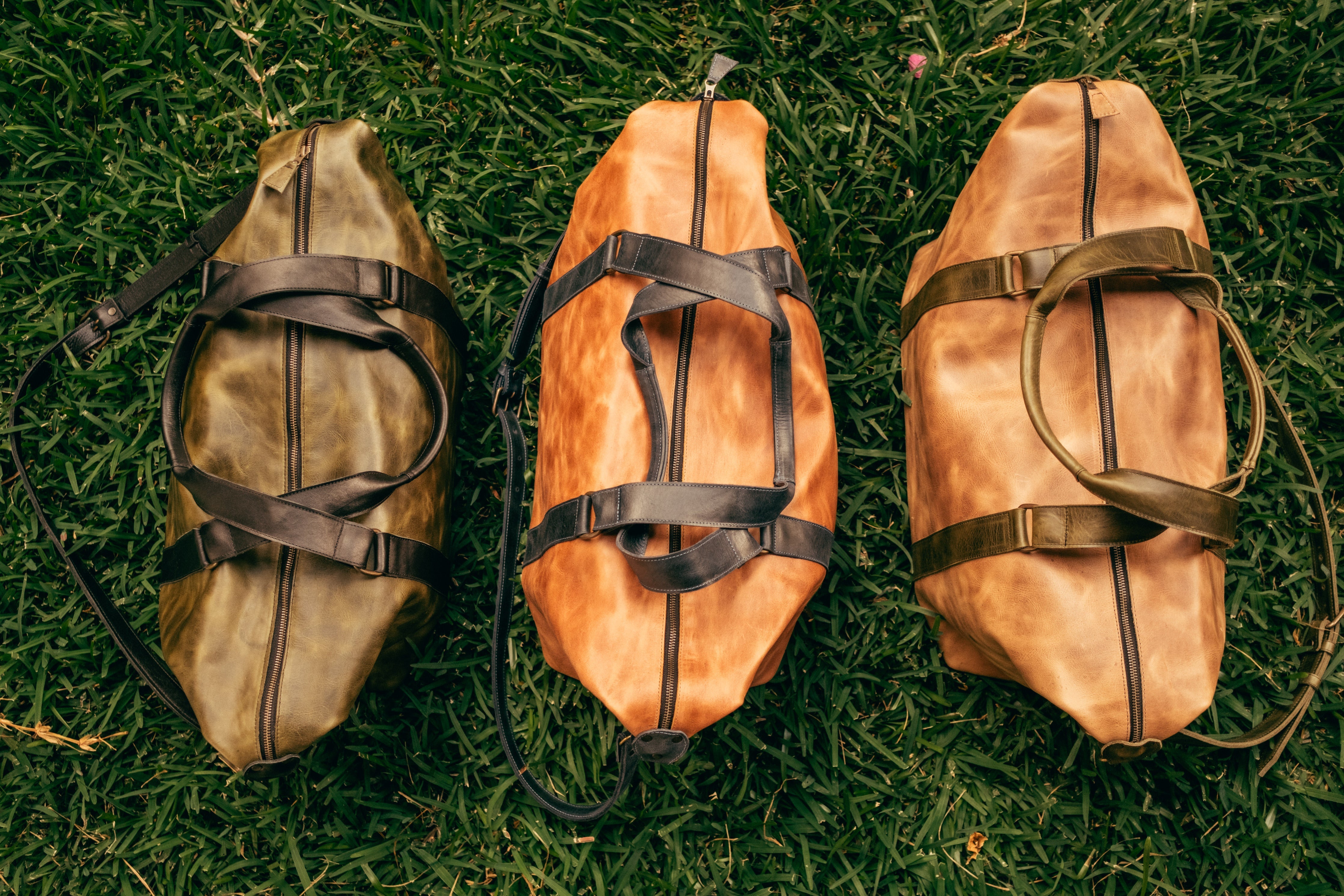 Leather Duffel - Camel and Green