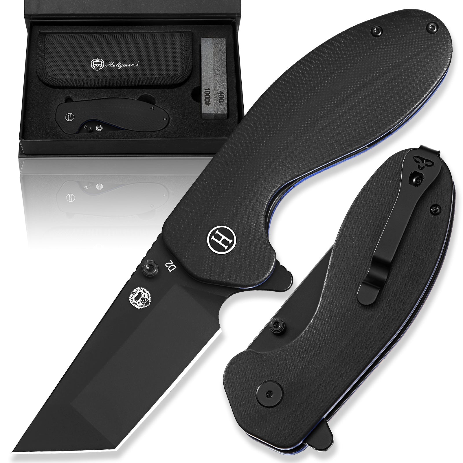 The Pioneer Folding Pocket Knife Giftset for Men and Women (Black and Blue)
