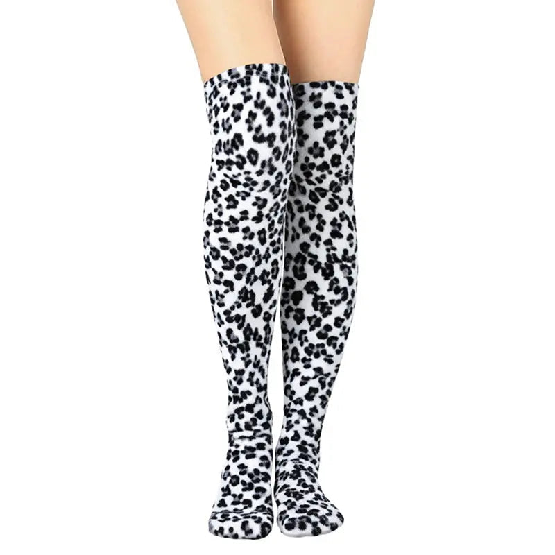 Over-the-Knee Fleece Socks - Snow Leopard