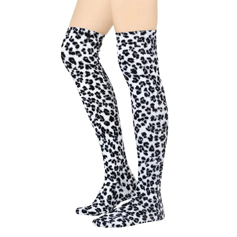 Over-the-Knee Fleece Socks - Snow Leopard