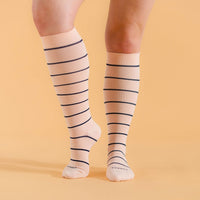 Knee-High Compression Socks – Stripes Rose/Navy