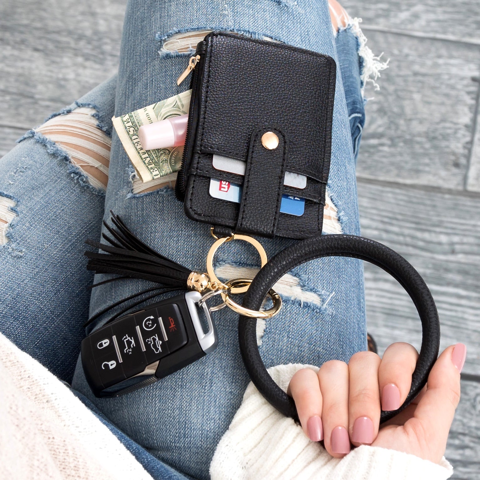 Key Ring ID Wallet Zip Bracelet