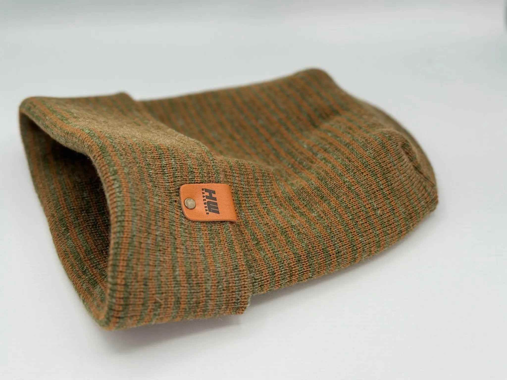 Haakwear H-Stitch Trending Men’s Beanie – Modern Cuffed Beanie | Brown & Green Contrast | Made in USA