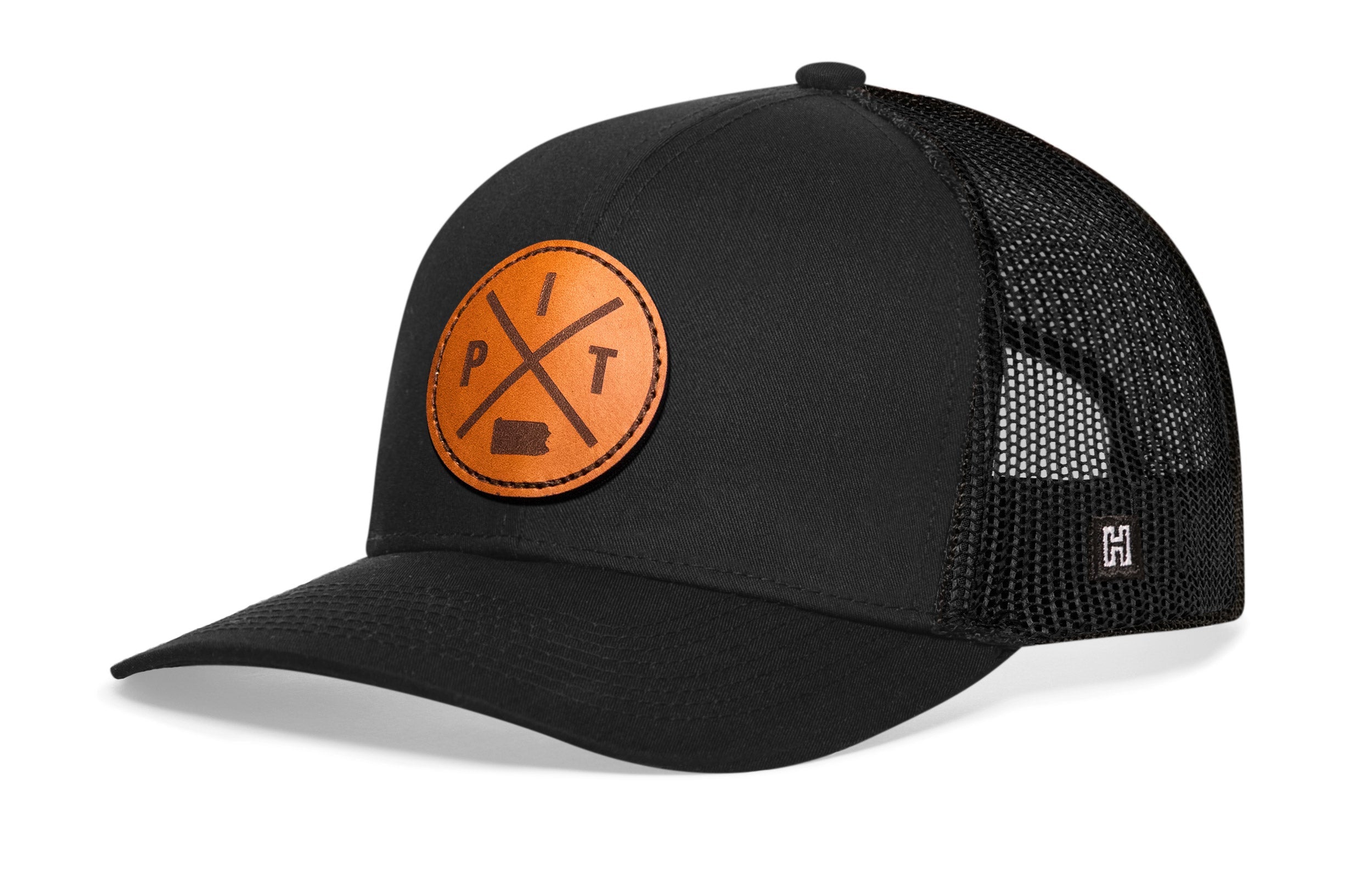 Pittsburgh Trucker Hat Leather  |  Black PIT X Snapback