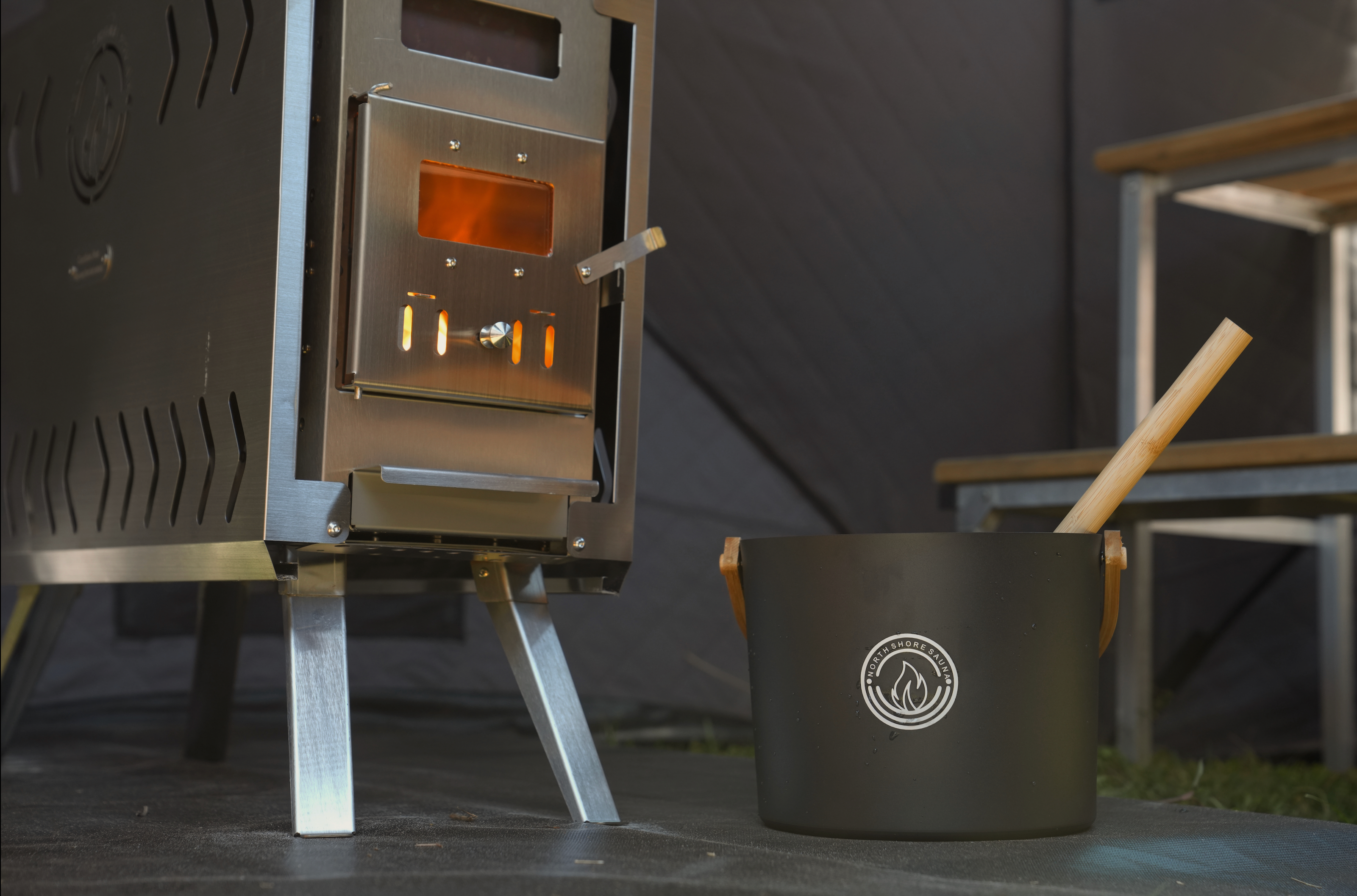 5L Black Aluminum Sauna Bucket and Ladle Set with Elegant Bamboo Handles