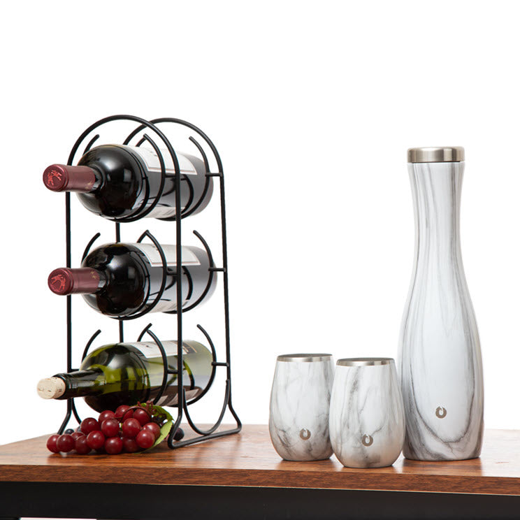 Stainless Steel Carafe and Wine Glass Set, Marble