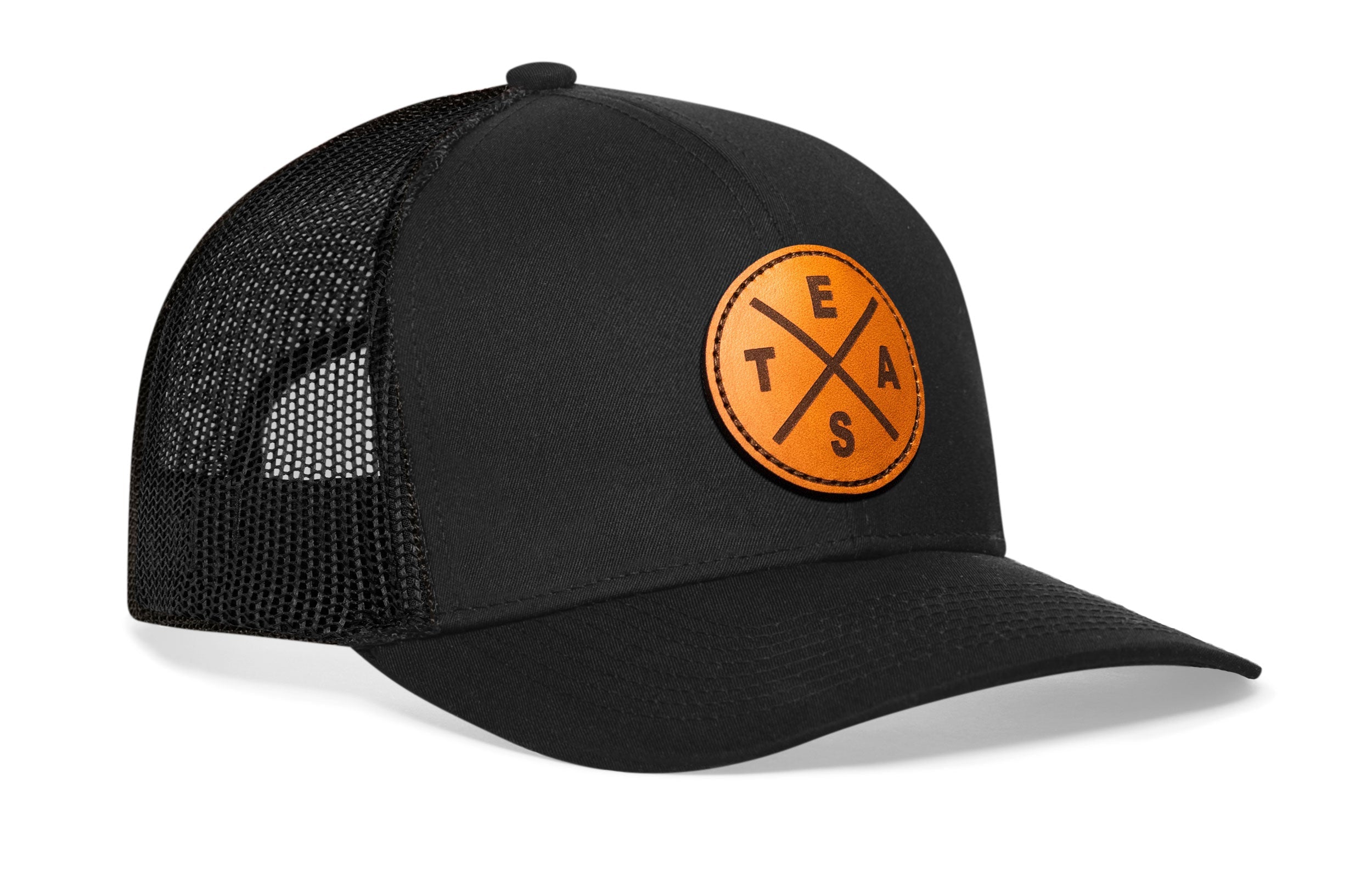 Texas Trucker Hat Leather  |  Black Te(x)as X Snapback