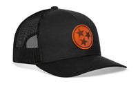 Tennessee Flag Trucker Hat Leather  |  Black Tennessee Flag Snapback