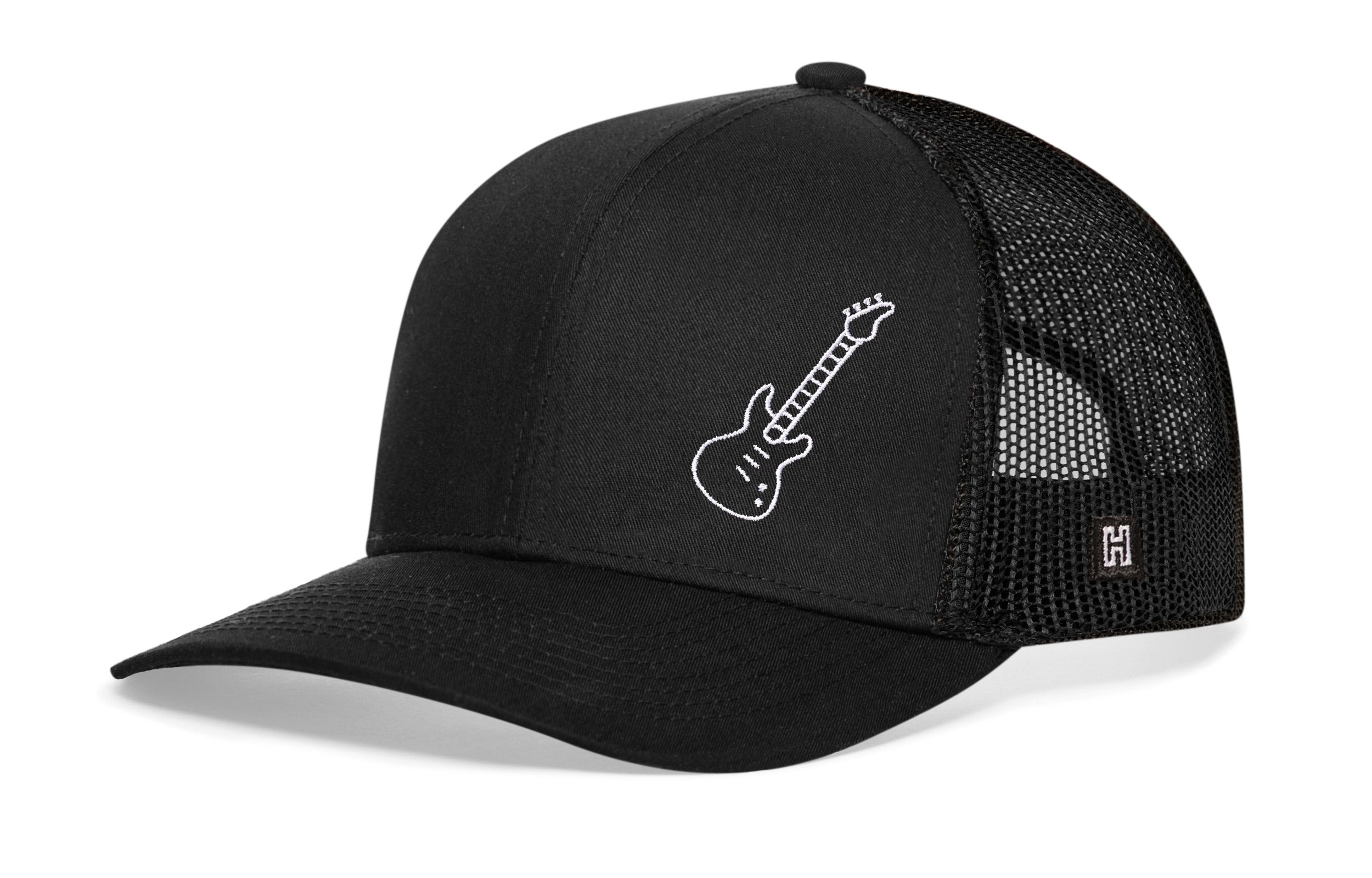 Electric Bass Trucker Hat  |  Black Electric Guitar Snapback
