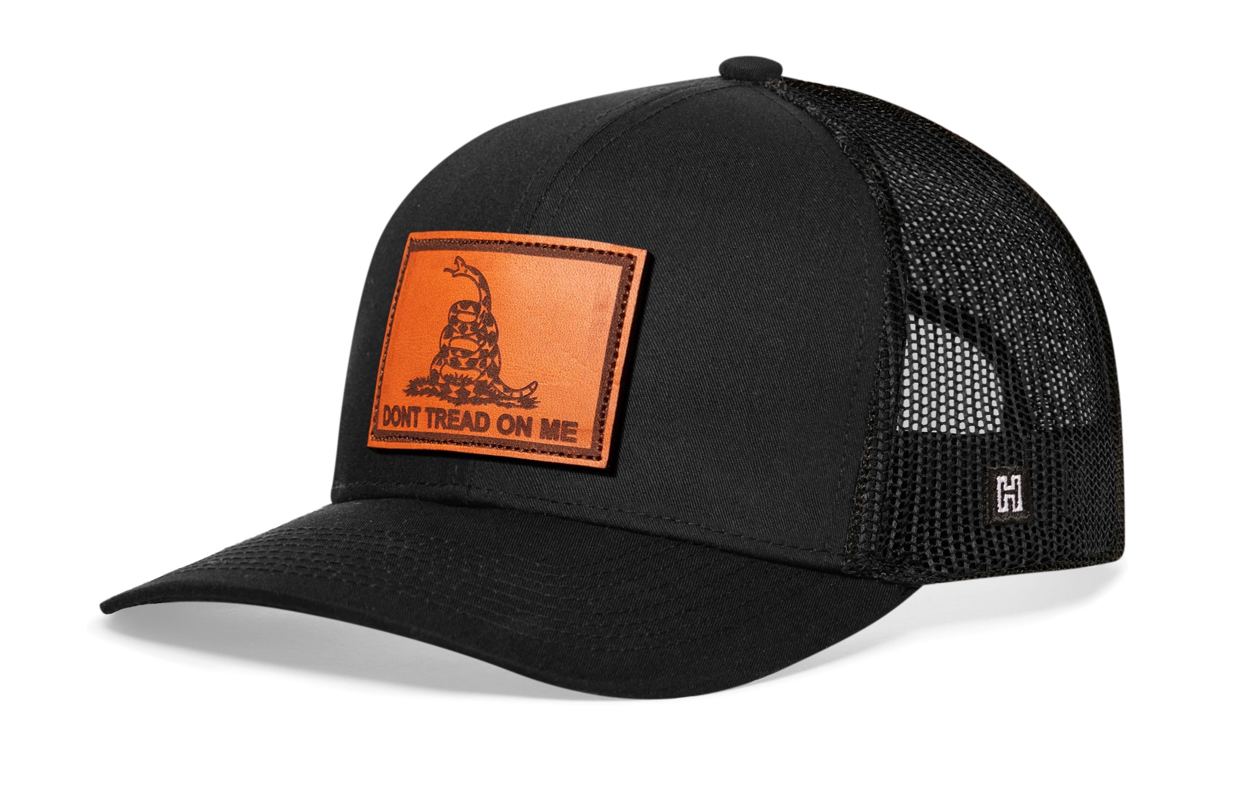 Dont Tread on Me Trucker Hat  |  Black Gadsden Leather Snapback