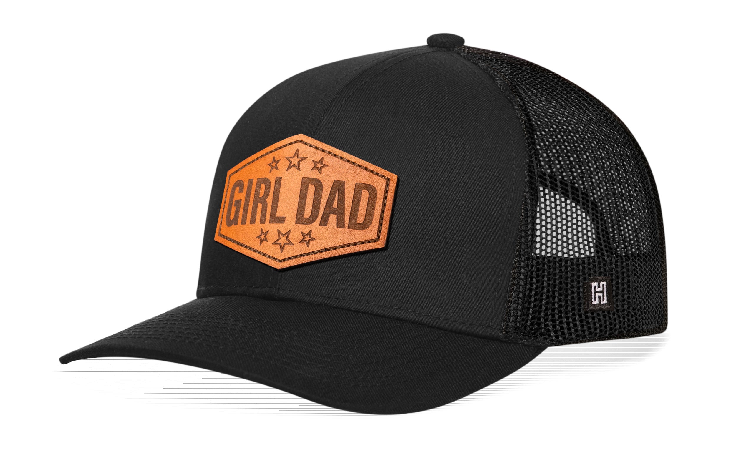 Girl Dad Leather Trucker Hat  |  Black  Snapback