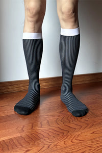 Men’s Mid-Calf Dress Socks - Minimalist Striped Nylon