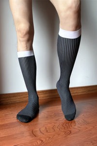 Men’s Mid-Calf Dress Socks - Minimalist Striped Nylon