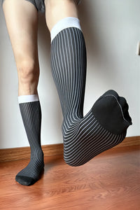 Men’s Mid-Calf Dress Socks - Minimalist Striped Nylon