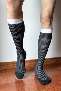 Men’s Mid-Calf Dress Socks - Minimalist Striped Nylon