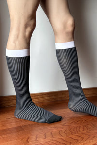 Men’s Mid-Calf Dress Socks - Minimalist Striped Nylon