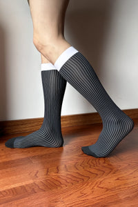 Men’s Mid-Calf Dress Socks - Minimalist Striped Nylon