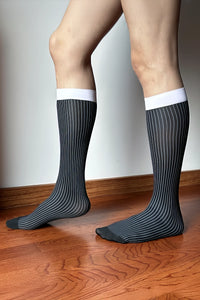 Men’s Mid-Calf Dress Socks - Minimalist Striped Nylon