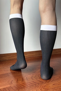 Men’s Mid-Calf Dress Socks - Minimalist Striped Nylon