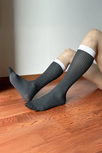 Men’s Mid-Calf Dress Socks - Minimalist Striped Nylon