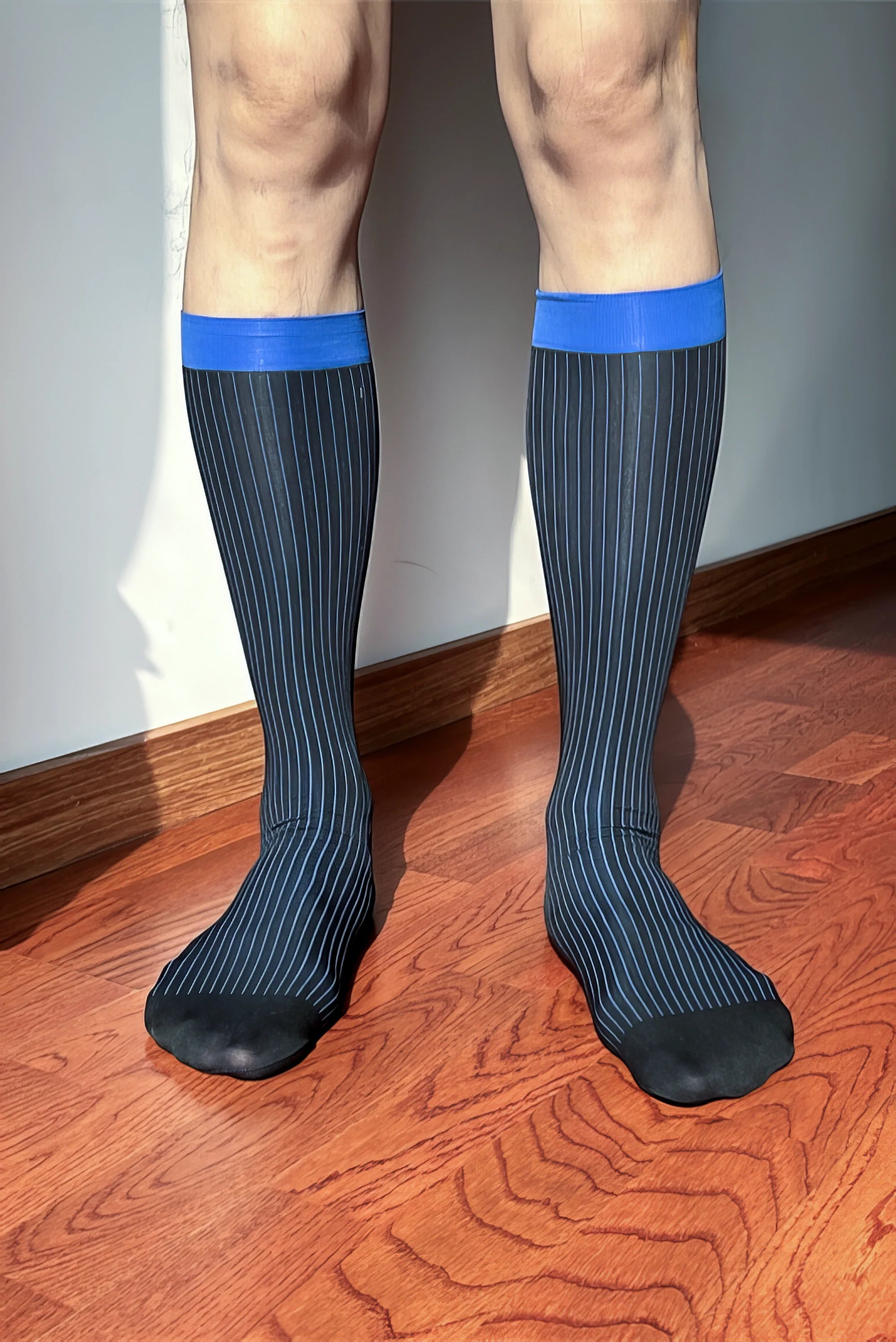 Men’s Mid-Calf Dress Socks - Minimalist Striped Nylon