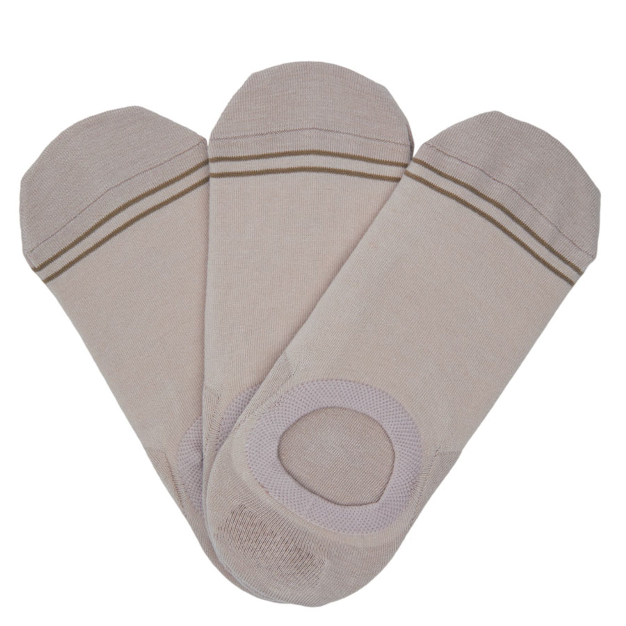 Beige No Show Socks- 3 Pack