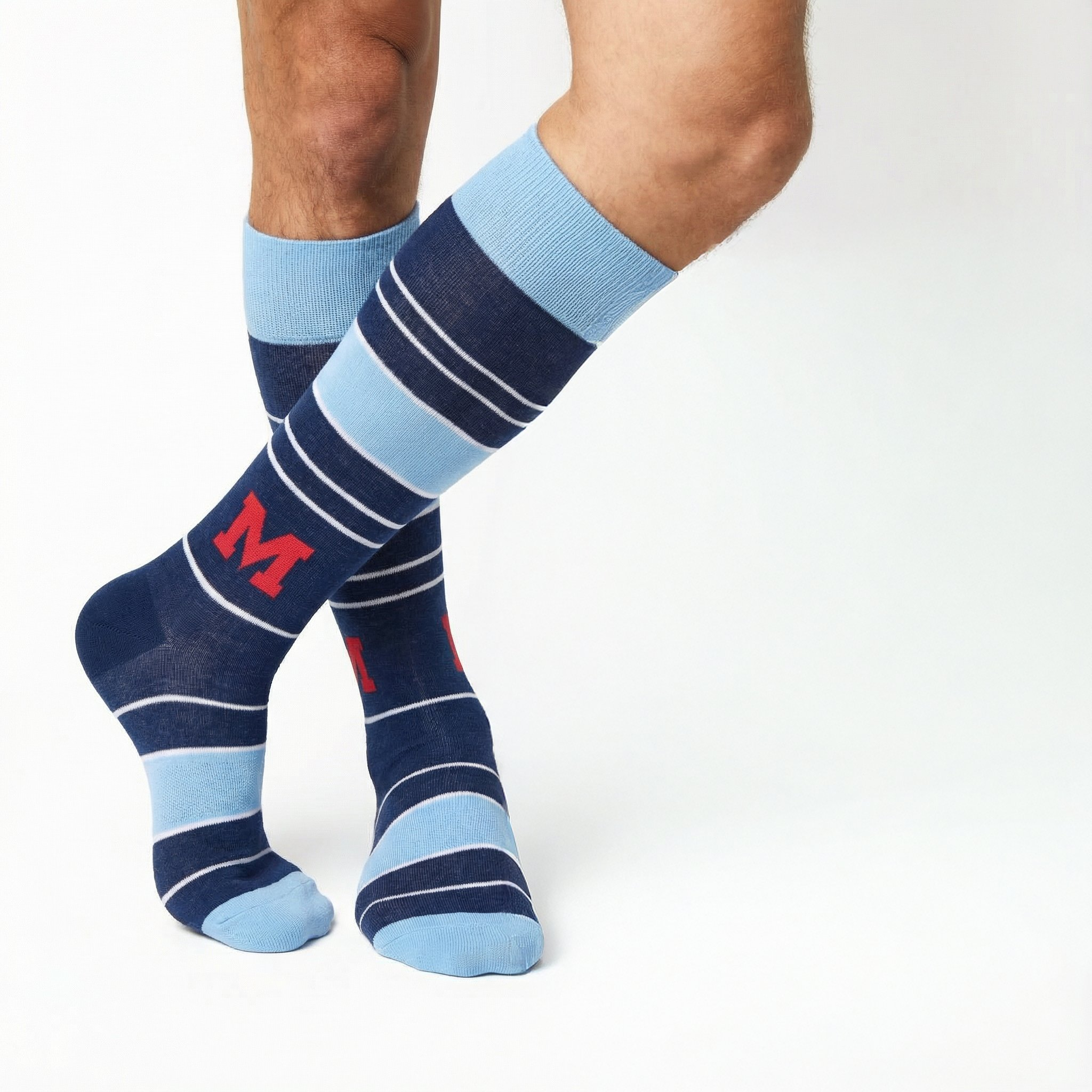 Navy Powder Stripe M Dress Socks